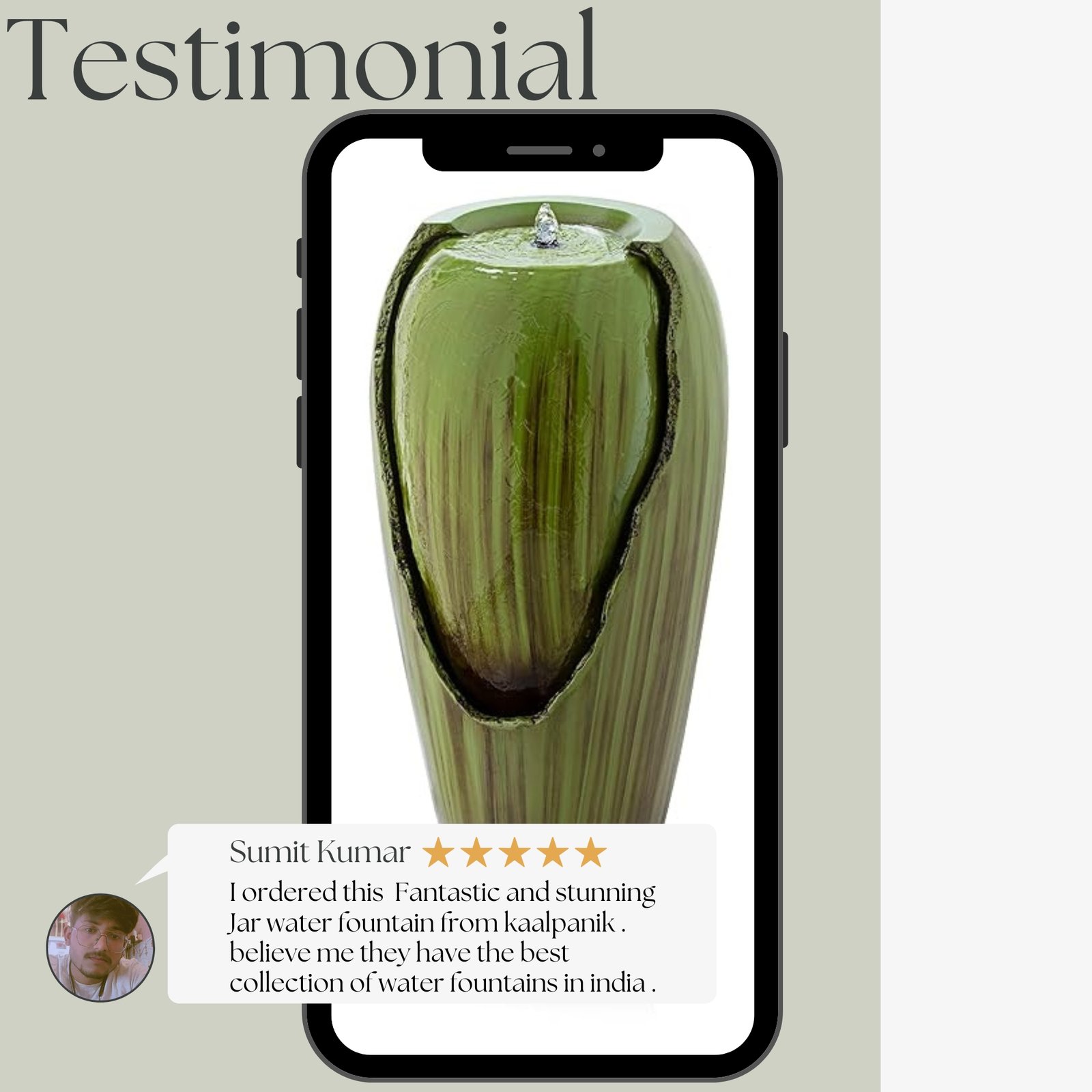 Kaalpaanik’s Jar Water Fountain Green – A Beautiful and Functional Water Feature for Indoor or Outdoor Spaces with LED Lights, also best for Garden Decor