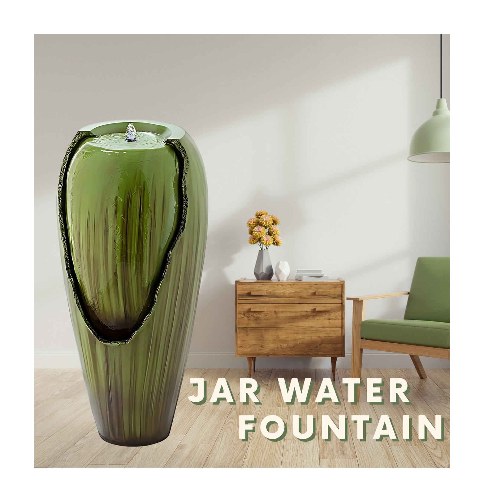 Kaalpaanik’s Jar Water Fountain Green – A Beautiful and Functional Water Feature for Indoor or Outdoor Spaces with LED Lights, also best for Garden Decor