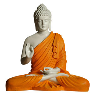 Off-White & Orange Meditating Buddha Showpiece - 15" Peaceful Decor best for Gifting || Best For Home Decor || Office Decor || Buddha Showepiece || Buddha Idol