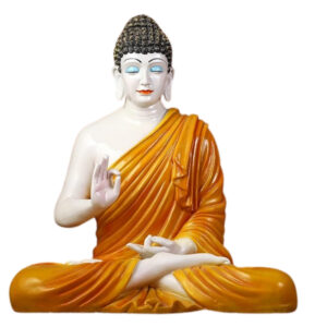 White-Orange Meditating Buddha Showpiece - 15" Peaceful Decor best for Gifting || Best For Home Decor || Office Decor || Buddha Showepiece || Buddha Idol