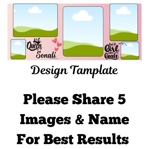 Custom ceramic mug with pink floral background and two photo frame placeholders.