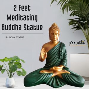 2 Feet Golden-Green Meditating Buddha