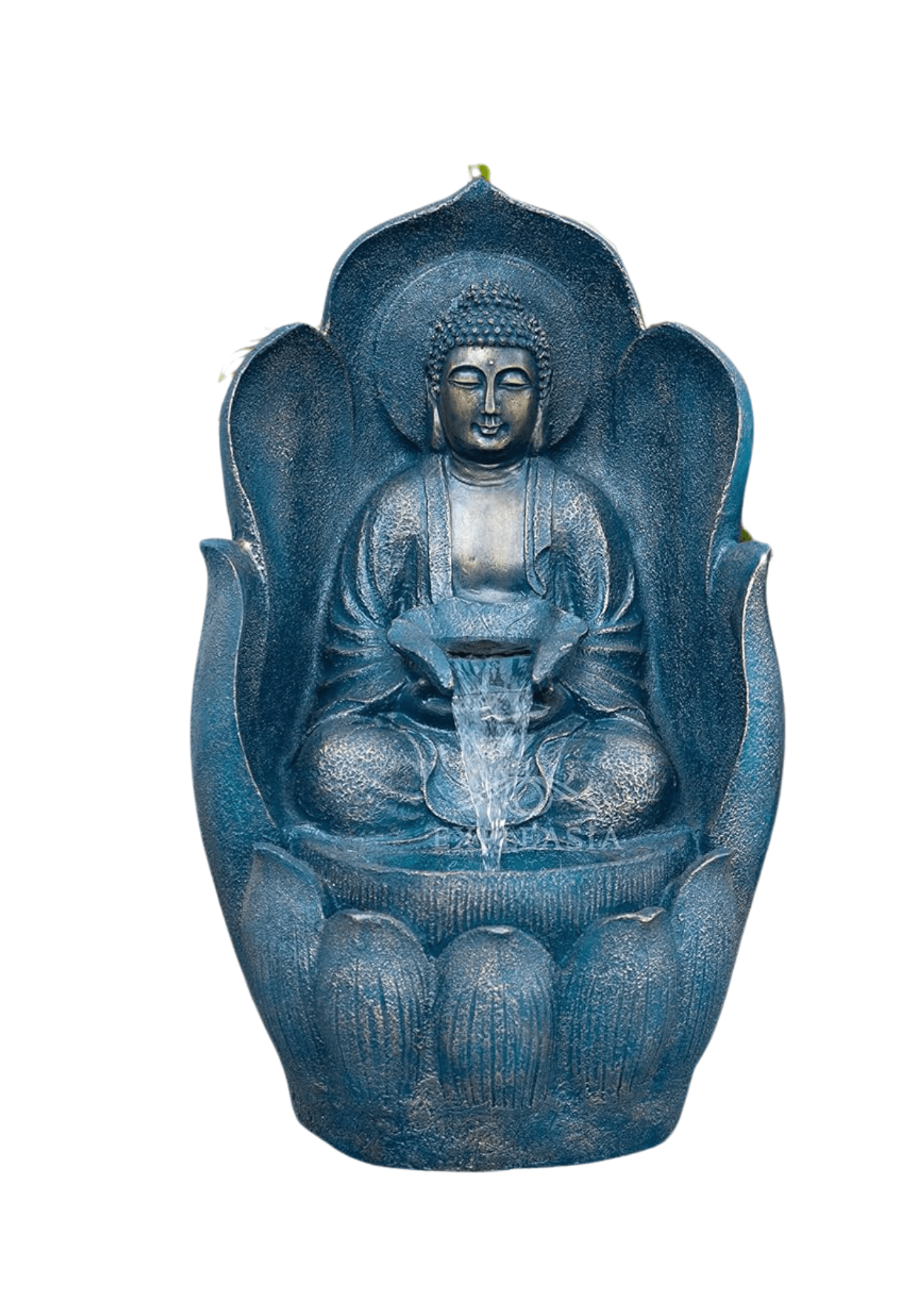 Antique Blue sitting Buddha statue in lotus pose for home decor, meditation, spiritual gift, and peaceful interior design