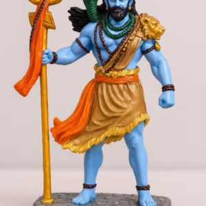 Handcrafted Lord Shiva idol with blue body, golden attire, holding Trishul – spiritual home decor statue
