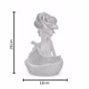 Elegant white resin figurine of a child holding a basket with a large rose on the head – Decorative home showpiece for shelves, tables, and living spaces