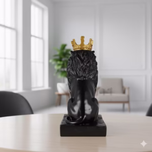 Majestic Black Lion Statue with Golden Crown – Royal Resin Showpiece for Home & Office Décor, Luxury Animal Figurine, Perfect Gift Idea