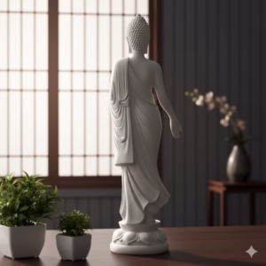 Kaalpanik White Standing Buddha Statue – Elegant Resin Decorative Showpiece for Home, Meditation Room, Office Shelf, Spiritual & Mindfulness Décor – Perfect Gift for Housewarming, Peace, Positivity, and Serenity