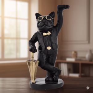 Buy Stylish Black & Gold Dog Figurine for Home and Office Décor – Quirky Resin Showpiece with Suit, Sunglasses, and Umbrella – Unique Decorative Gift for Modern Interiors