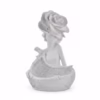 Elegant white resin figurine of a child holding a basket with a large rose on the head – Decorative home showpiece for shelves, tables, and living spaces