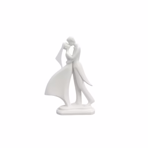 Elegant white resin couple figurine of a bride and groom in a romantic embrace, symbolizing love and togetherness.