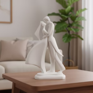 Elegant Wedding Gift Sculpture – White Resin Bride and Groom Figurine for Home Décor, Perfect Romantic Anniversary or Housewarming Present, Durable and Minimalist Design for Shelves, Mantels, Desks