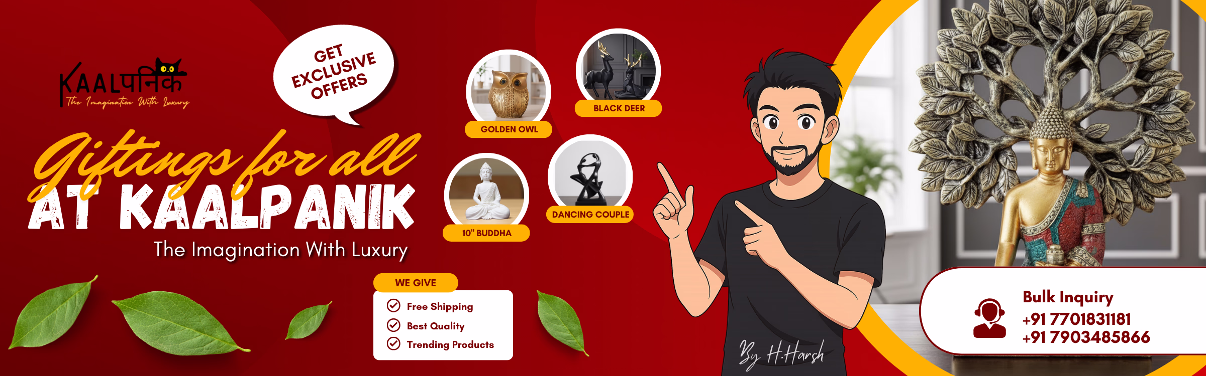 ✨ Elevate Your Gifting Experience with Kaalpanik – The Imagination with Luxury! 🎁 From Golden Owls to Elegant Buddha Idols, Black Deer Statues, and Dancing Couple Showpieces, discover unique, luxury gifts that speak elegance and charm. 🌿